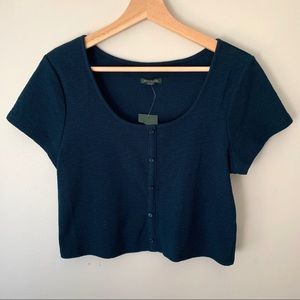Wild Fable • L • Dark Teal Scoop Neck Crop Top Faux Button Front